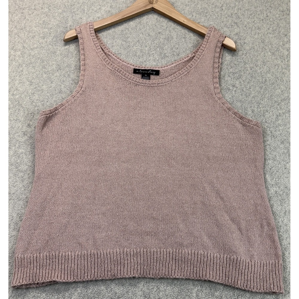 A Love Story Womens Sweater Tank Top Dusty Pink Scoop Neck Ribbed Trim Knit XL